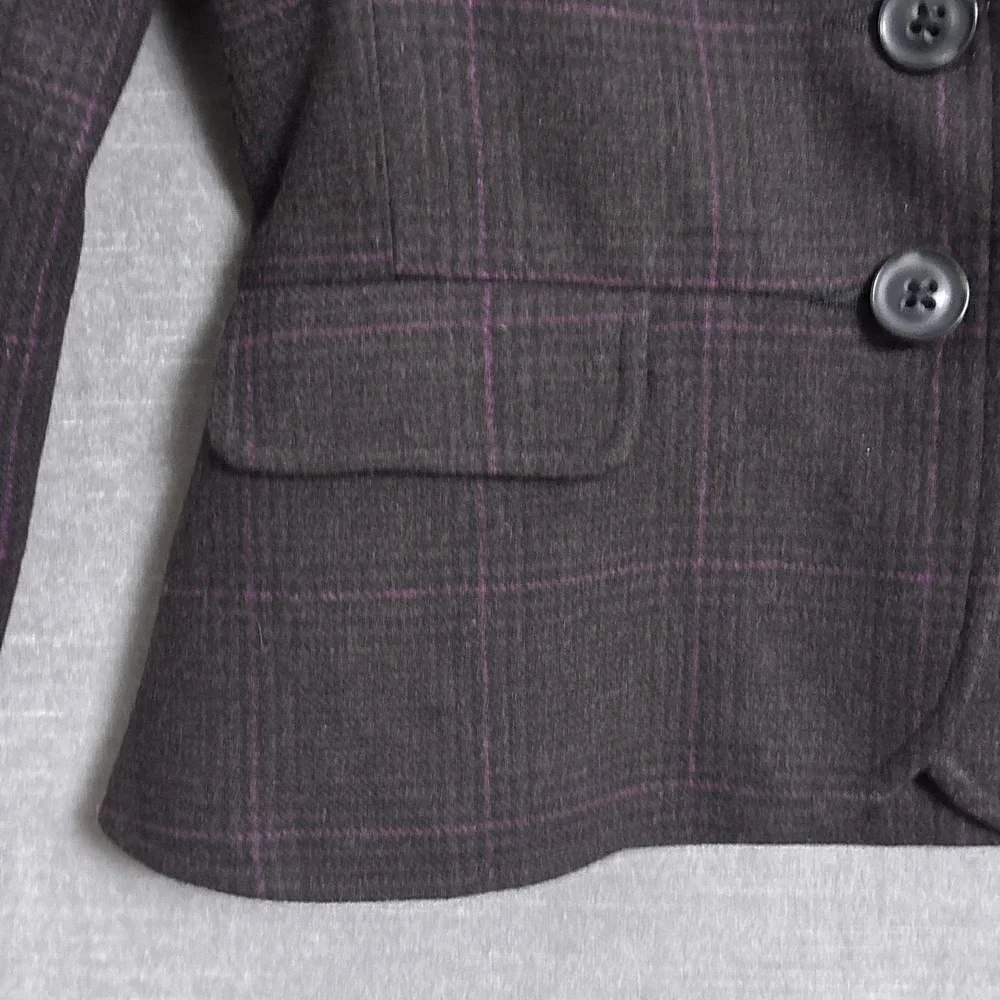 Vintage Levis Blazer S Gray Purple Plaid Wool Blend‎ Elbow Patch Preppy 90s y2k